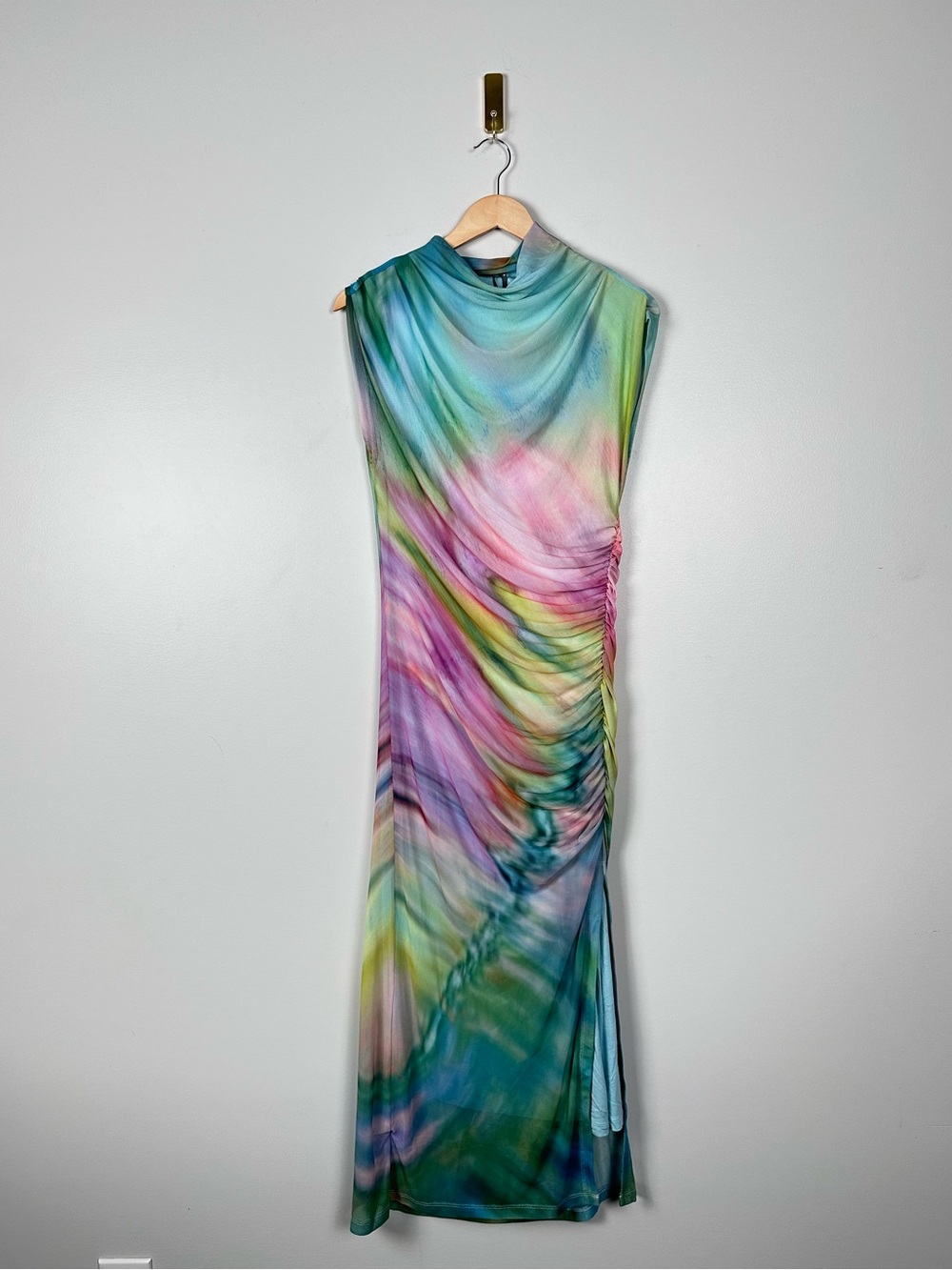 ANTHROPOLOGIE  The Maya Ruched Cowl-Neck Meah Dress – Green Pattern - Picture 2 of 11